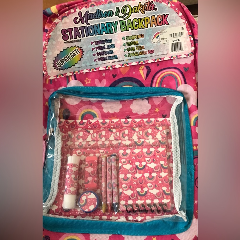Madison & Dakota Rainbow Backpack/Book-Bag With Lunch Bag & Pencil Case
